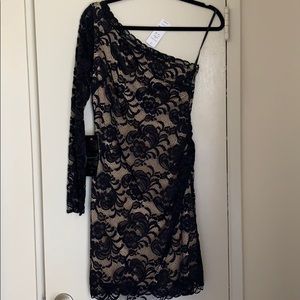 Bebe black lace dress one shoulder